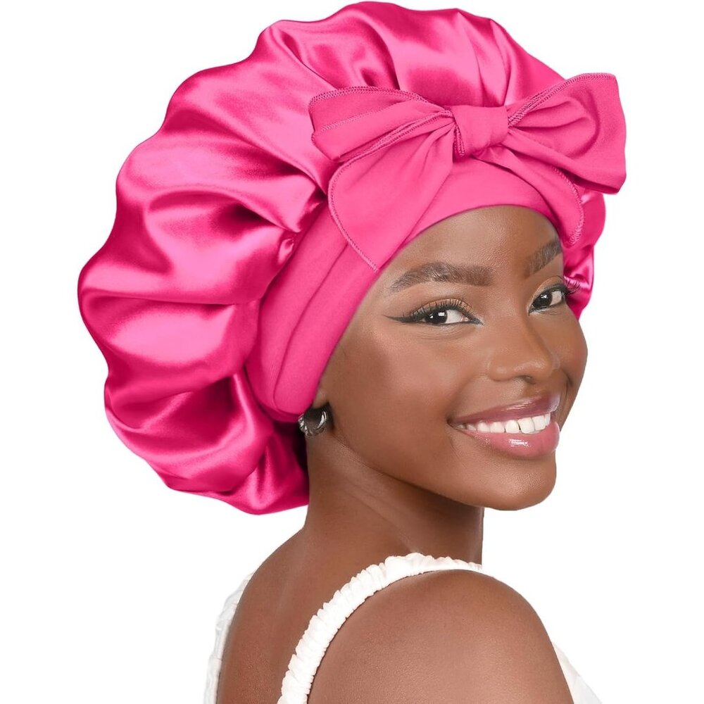Silk-Satin Bonnet Hair Wrap for Sleeping with Bow Tie Band
